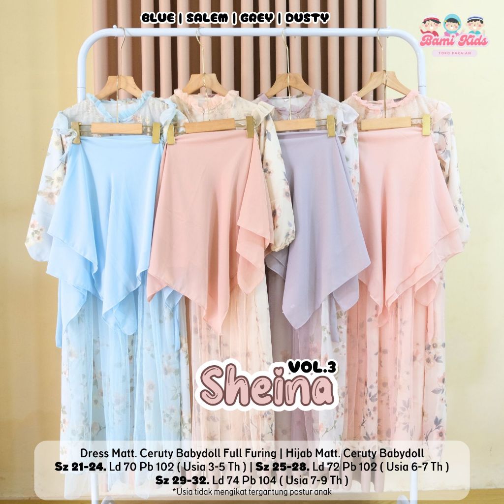 SHEINA VOL.3 DRESS ANAK 3 - 9 TAHUN PEREMPUAN BAHAN CERUTY BABYDOLL PREMIUM ORI BAMI KIDS