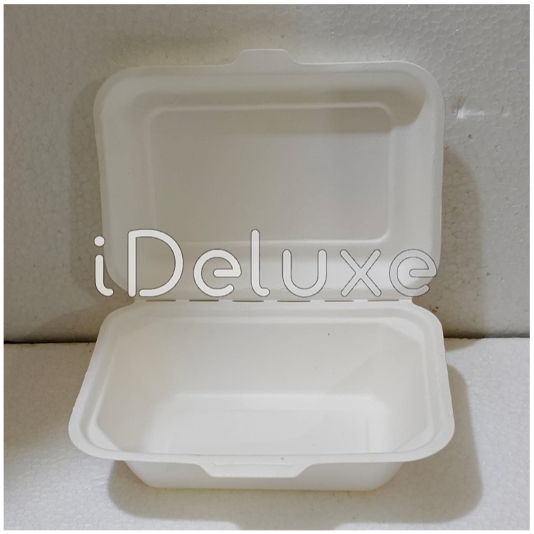 BAGASSE LUNCH BOX 600ml (PUTIH) - ECO FRIENDLY