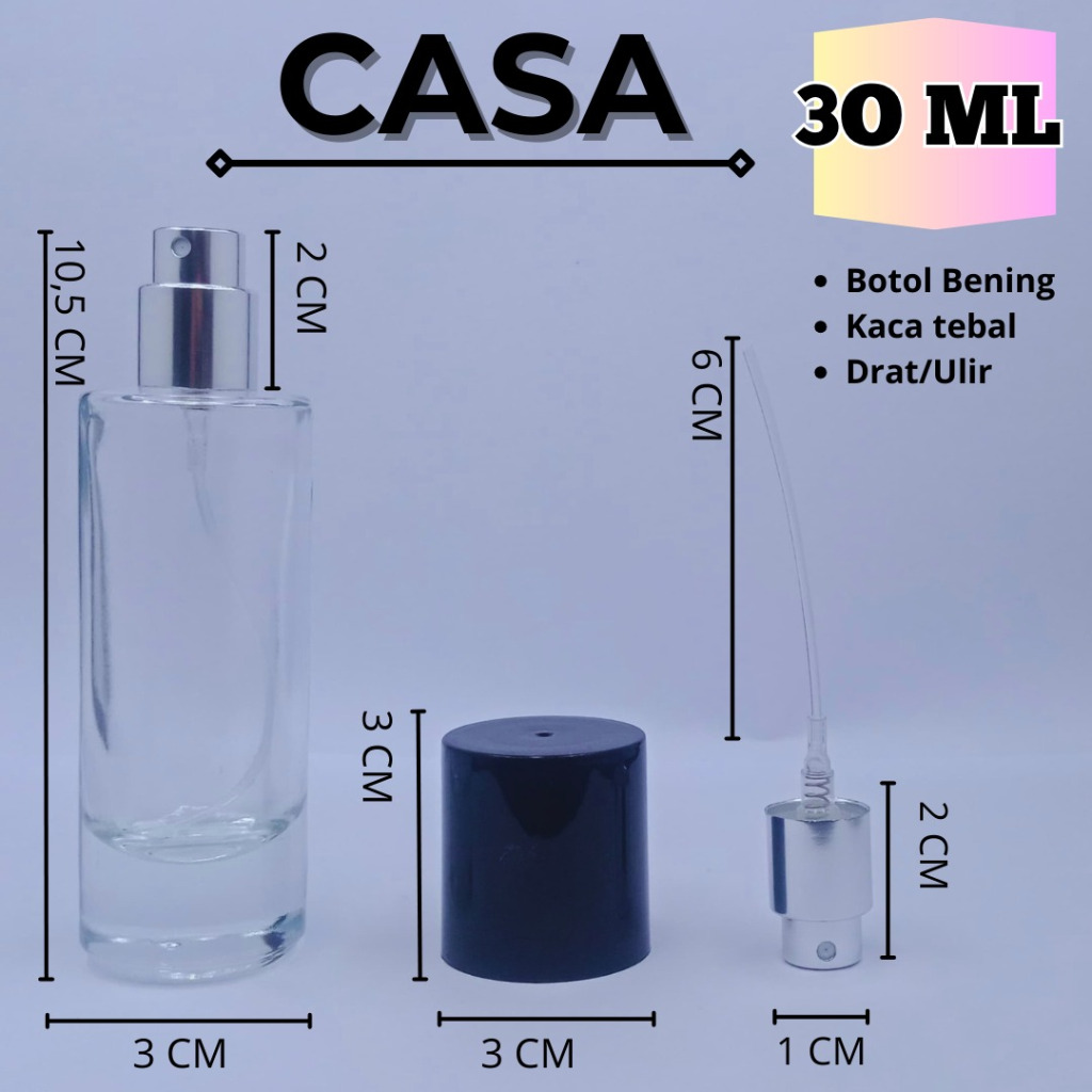 Botol parfum kosong Cassa drat tutup hitam 30ml/kaca/drat/Bottle parfume