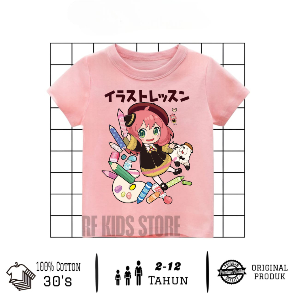 Baju Kaos Anak Karakter ANYA DRAWING Motif Kartun Bahan Katun Combad 30s Usia 2-12 Tahun