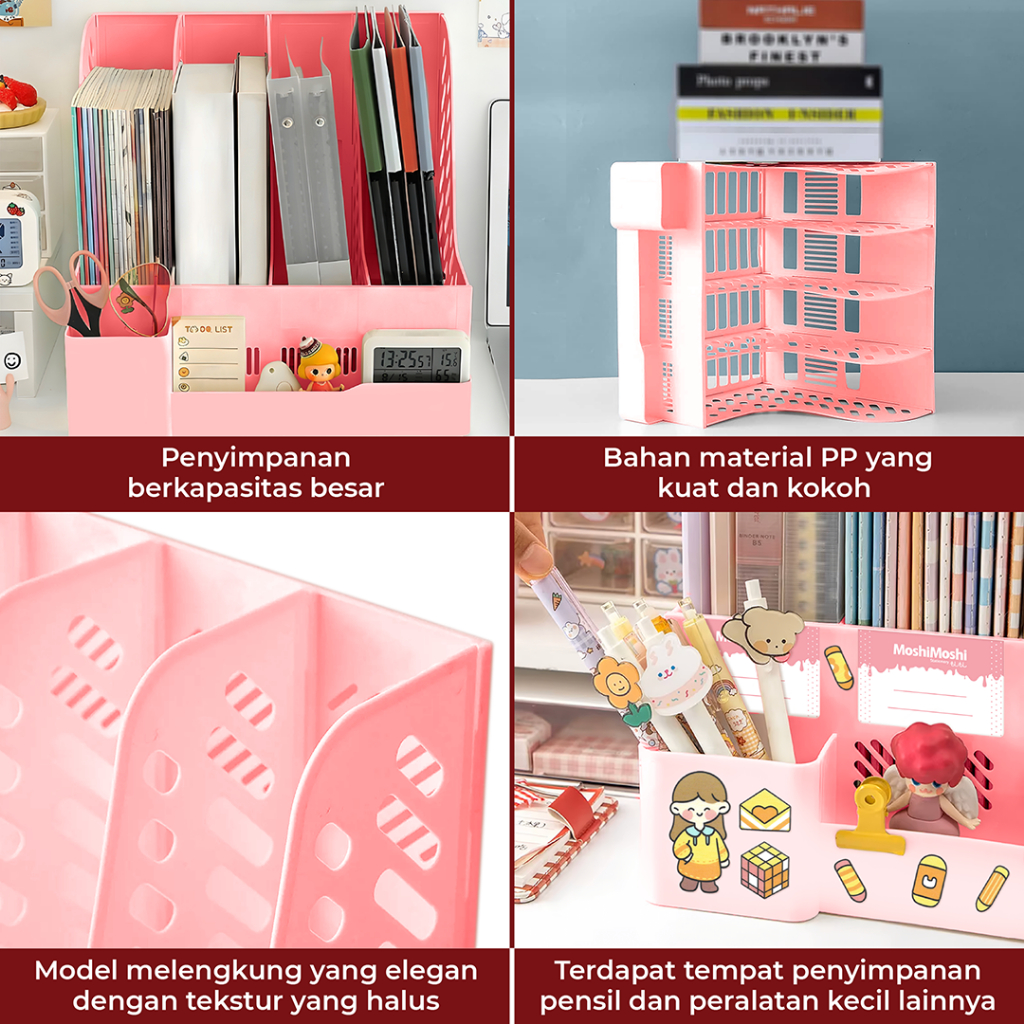 

File Box Foldable 4 Layer Organizer Book Storage Tempat Penyimpanan Dokumen Lipat Sekat Stiker Lucu