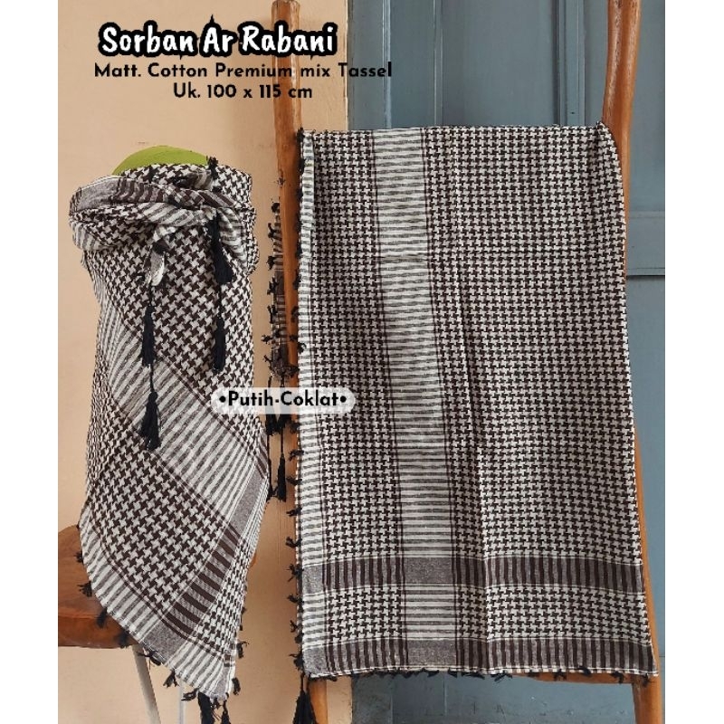 Sorban Palestina Motif Kotak-kotak Hitam Putih / Sorban Arafat / Sorban Ar Rabani / Sorban Erdafa