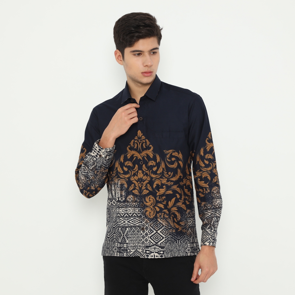 Kemeja Batik Pria Navy Gold Series New Katun Premium LUIGI RICCIO