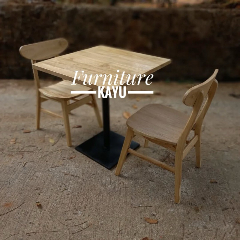 Meja cafe estetik, meja cafe kayu jati rangka besi, meja restoran estetik kayu jati