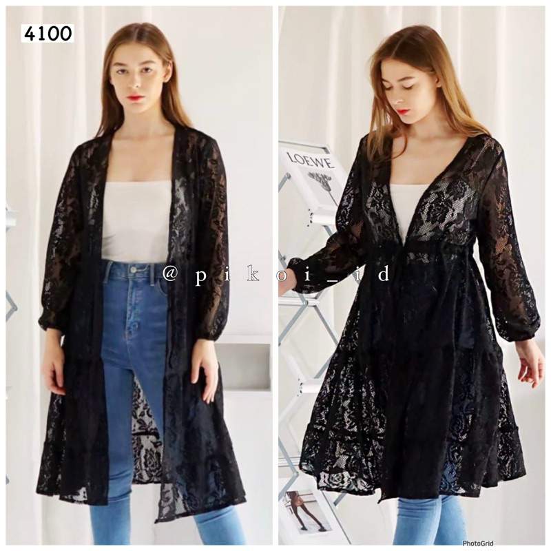 Cardigan bali brukat lengan panjang / lace outer hitam / outer brukat panjang 4100