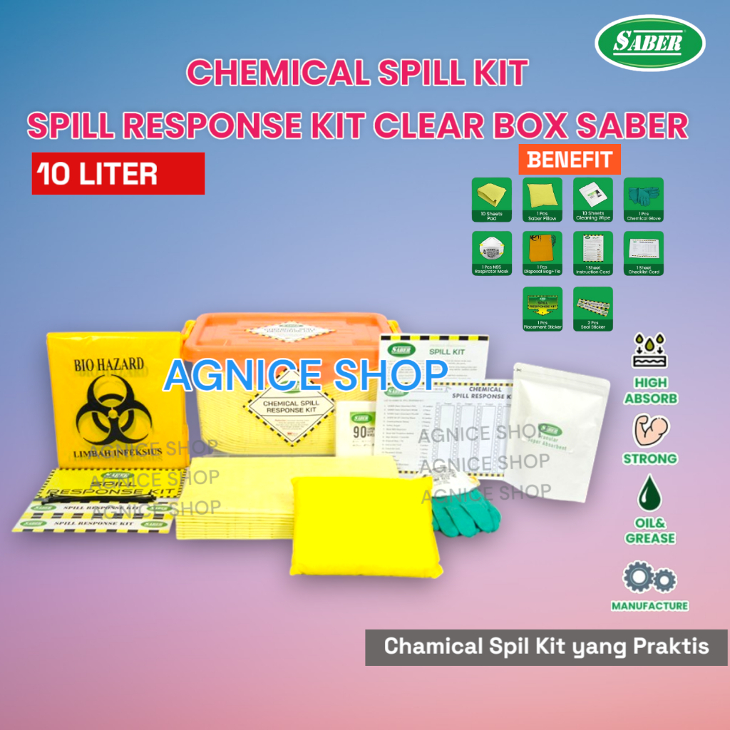 SABER CHEMICAL SPILL RESPONSE KIT - CLEAR BOX 10 LITER