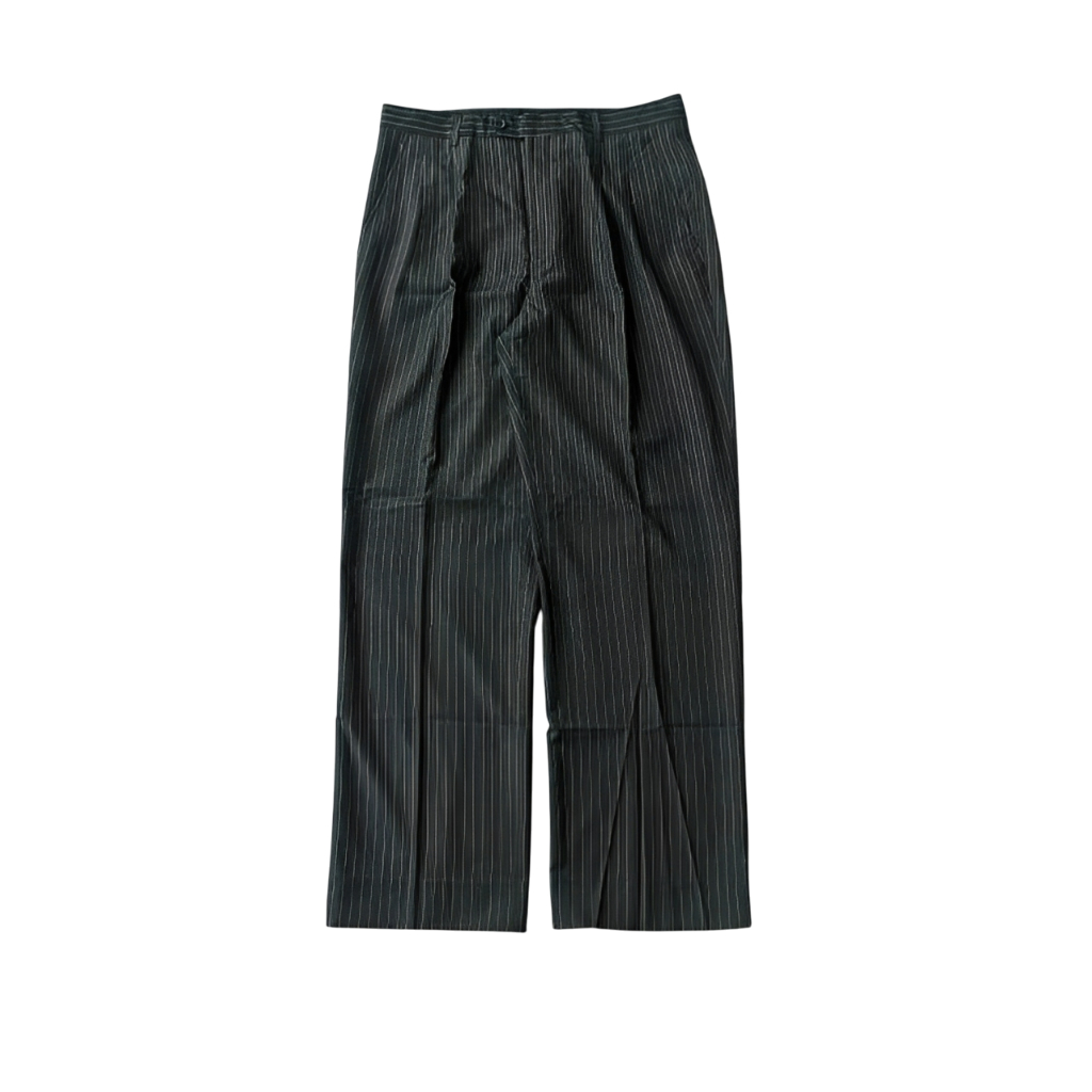 GIORGIO ARMANI Wool Pleated Loose Striped Pants - GIORGIO ARMANI Heavyweight Relaxed Fit Trousers (S