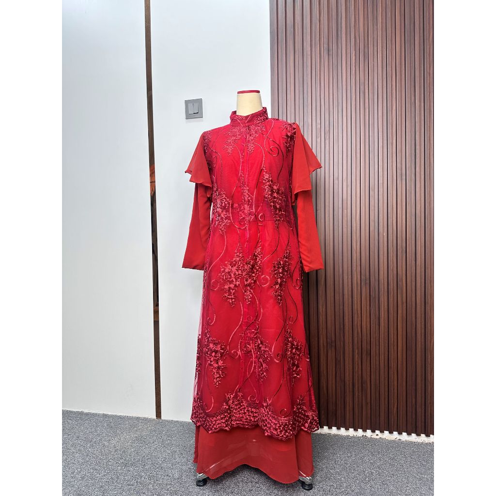 HARGA PROMO DALMI DRESS BAHAN CERUTY MIX BRUKAT GAMIS MUSLIM WANITA KEKINIAN SIZE M L XL XXL LD 100 