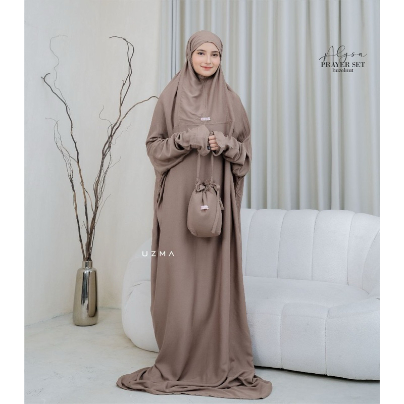 Alysa Prayer Set Mukena Terusan Polos Rayon Twill original Premium Broken White Putih Polos