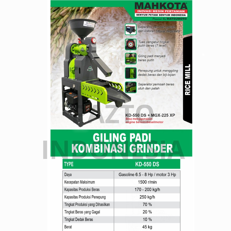 Mesin Giling Padi Mahkota Kombinasi Grinder KD-550DS KD 550 DS