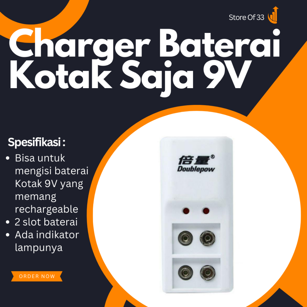 TAFFWARE CHARGER ATERAI KOTAK 9V - BATTERY CHARGER 9 VOLT - CAS BATERAI KOTAK 2 SLOT