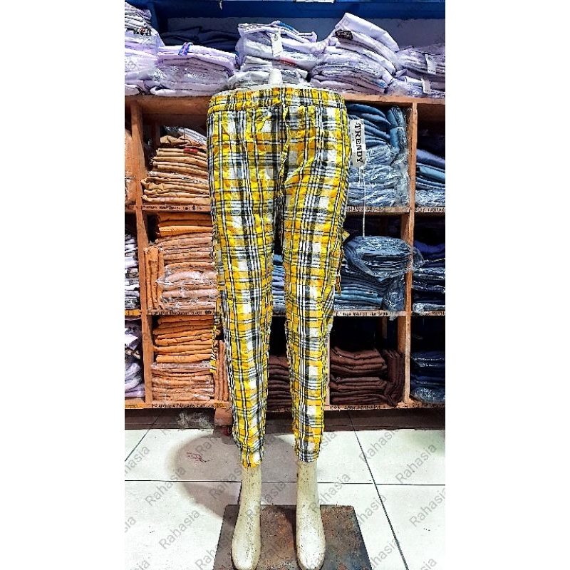 Celana Panjang joger kargo Kotak-Kotak Wanita - Celana Santai Murah Bahan Adem