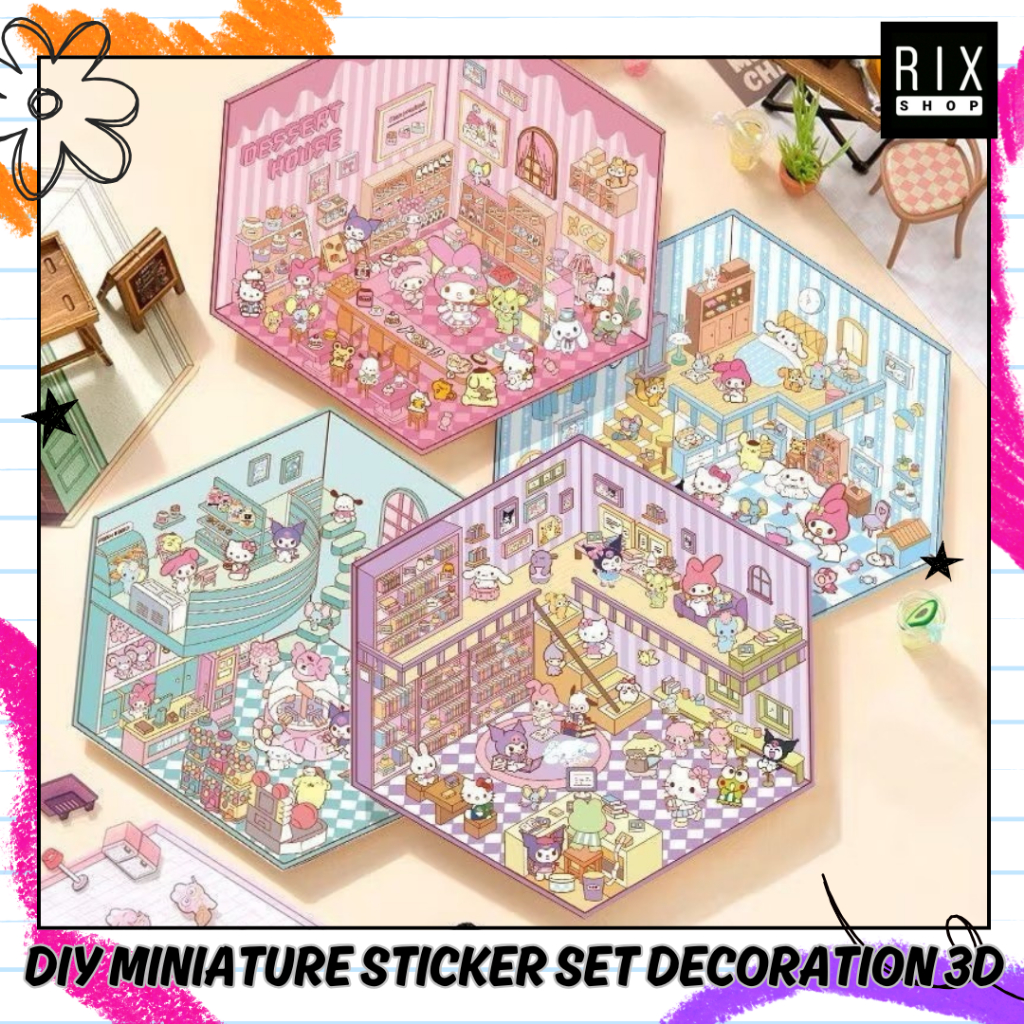 

RIX Set DIY Miniature Sticker Set Sanrio Decorative 3D Korea Motif Lucu - Stiker Decoration Mainan Anak Stiker