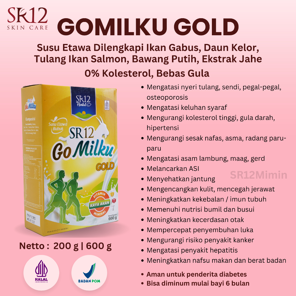 

GOMILKU GOLD SR12 - SUSU KAMBING ETAWA - SUSU UNTUK ORANG TUA - SUSU UNTUK OSTEOPOROSIS - SUSU UNTUK TULANG - SUSU BUBUK