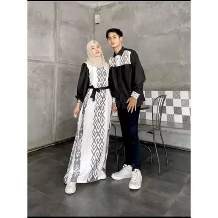 Gamis Couple Tenun Kondangan Prewedding Ikat Toraja White - Couple Ethnic Sumbawa - Busana Couple Te
