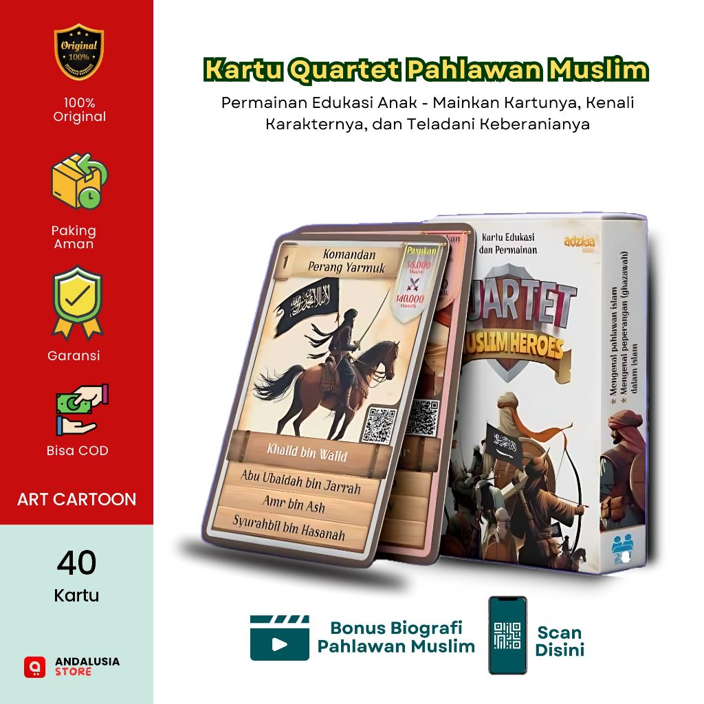 Kartu Kwartet Pahlawan Muslim Isi 40 Mainan Kartu Edukasi Anak Kartu Game Serua Seruan - Adzkia