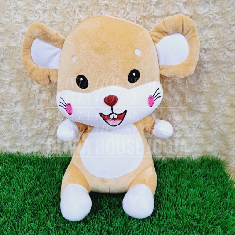Boneka Tikus Coklat Putih Boneka Mice Mata Bordir Boneka Tikus Telinga Putih
