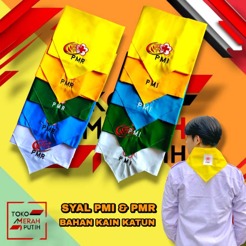 Syal Slayer PMI PMR Bordir Tebal Bahan Katun | Hijau Biru Putih Kuning Muda & Tua