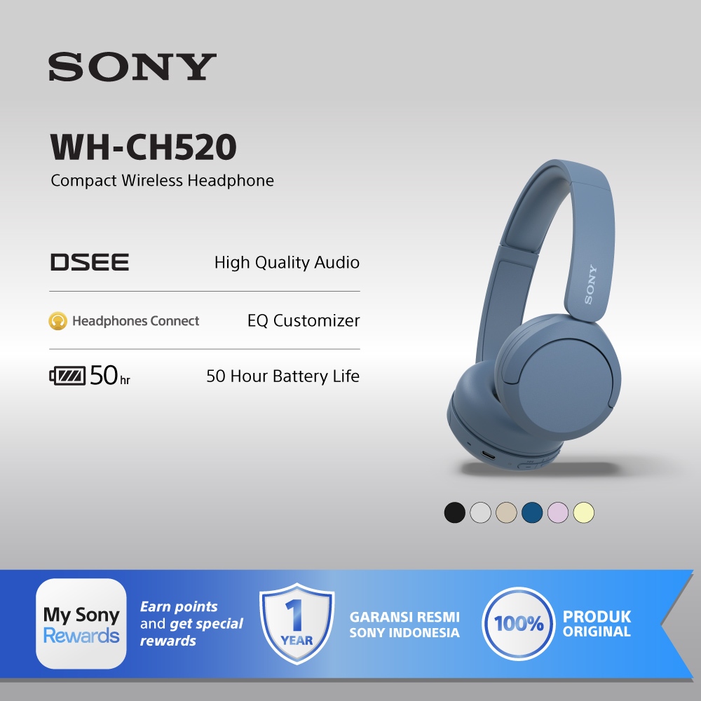 SONY WH-CH520 On Ear Wireless Headphone / CH520 / CH-520 - Blue