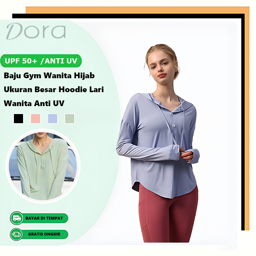 DORA Baju Jogging Wanita Hoodie Lari Wanita Baju Gym Wanita Hijab Ukuran Besar Atasan Olahraga