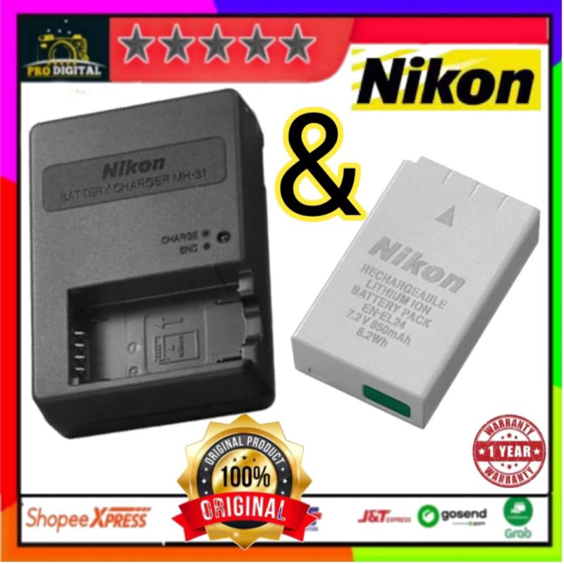 Charger Nikon MH-31 Charger Mh 31 MH31 MH-31 + Baterai Nikon EN-EL 24 baterai nikon en el 24