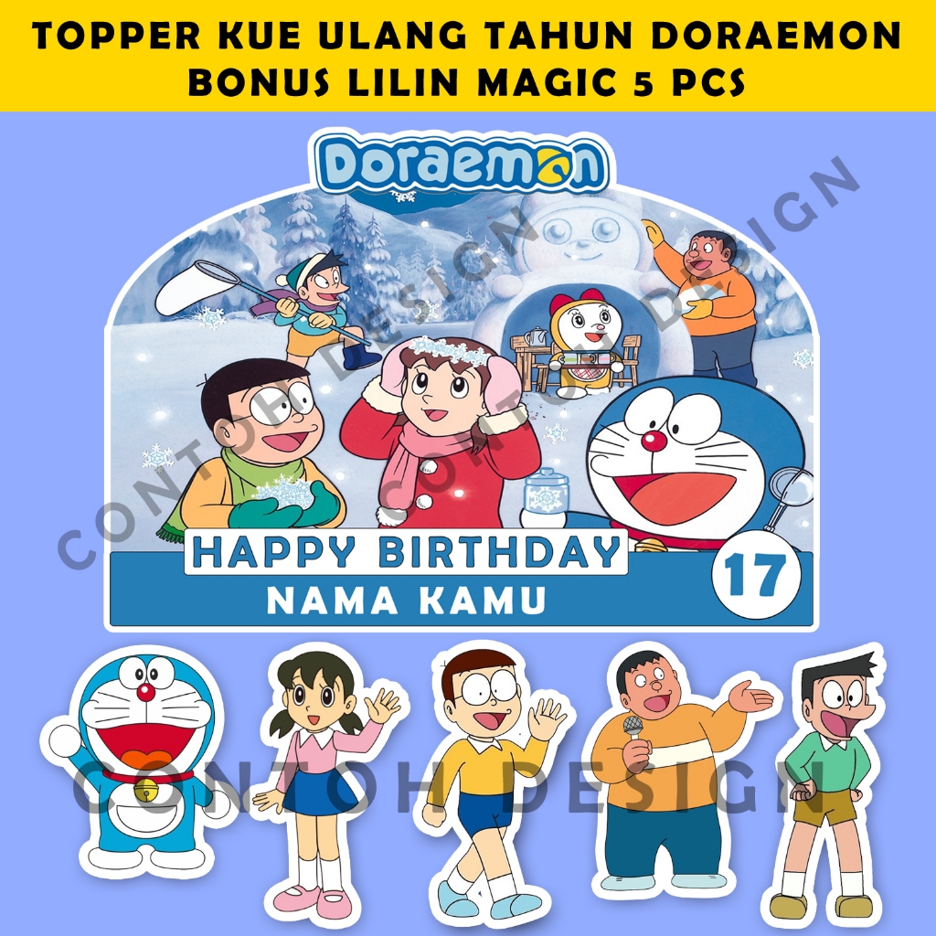 Topper Kue Ulang Tahun Doraemon Free 5 Lilin | Dekorasi Kue Ulang Tahun Anak Doraemon
