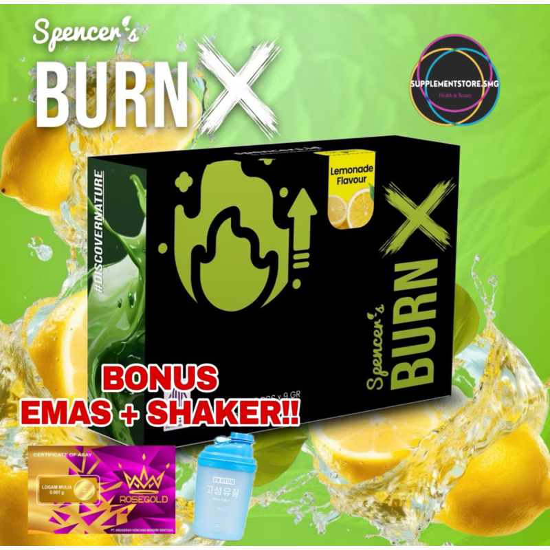 

(FREE GOLD+SHAKER!) SPENCERS BURN X Lemonade Mango - 1 Box 20 Sachet Pembakar Kalori dan Lemak Alami Penunjang Langsing Slimming Metabolisme Fat Burner