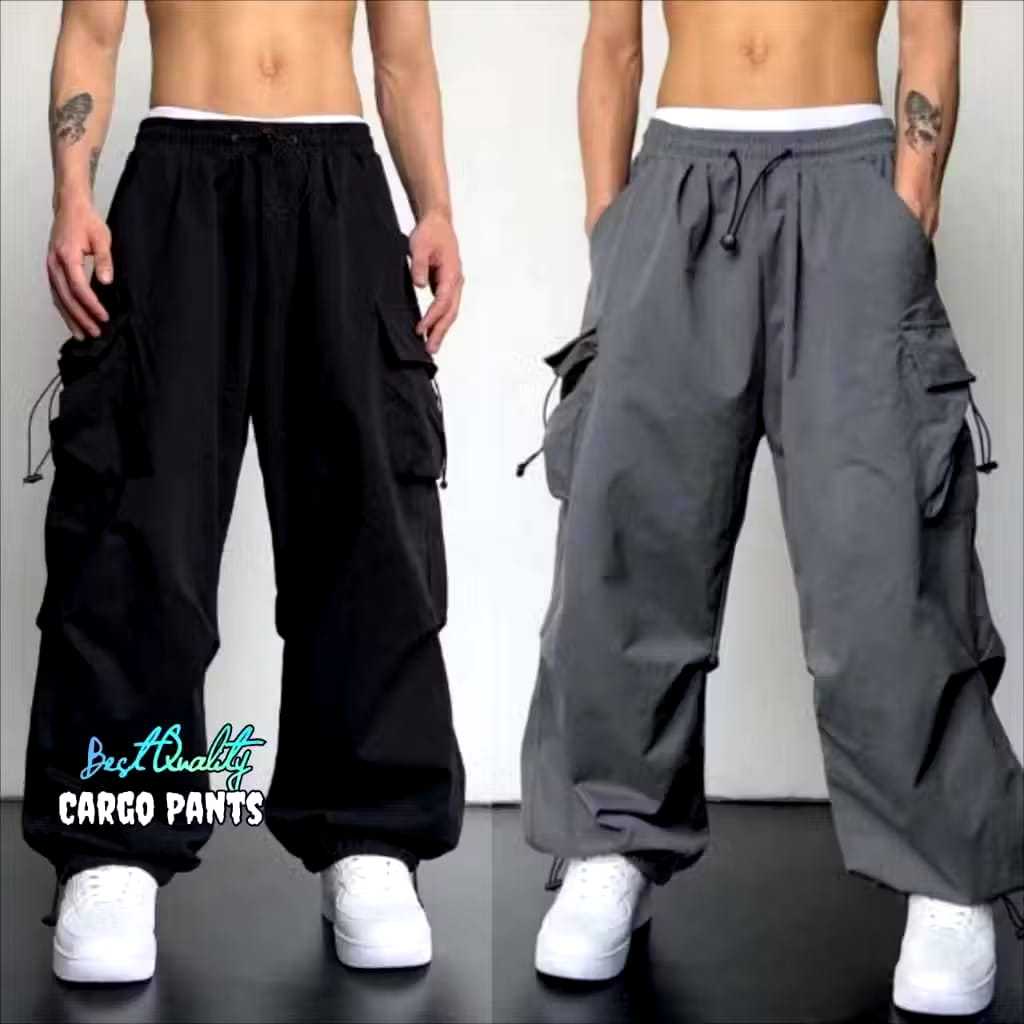 celana cargo panjang pria - celana GOMBRONG korean style HighWaist hitam celana cargo