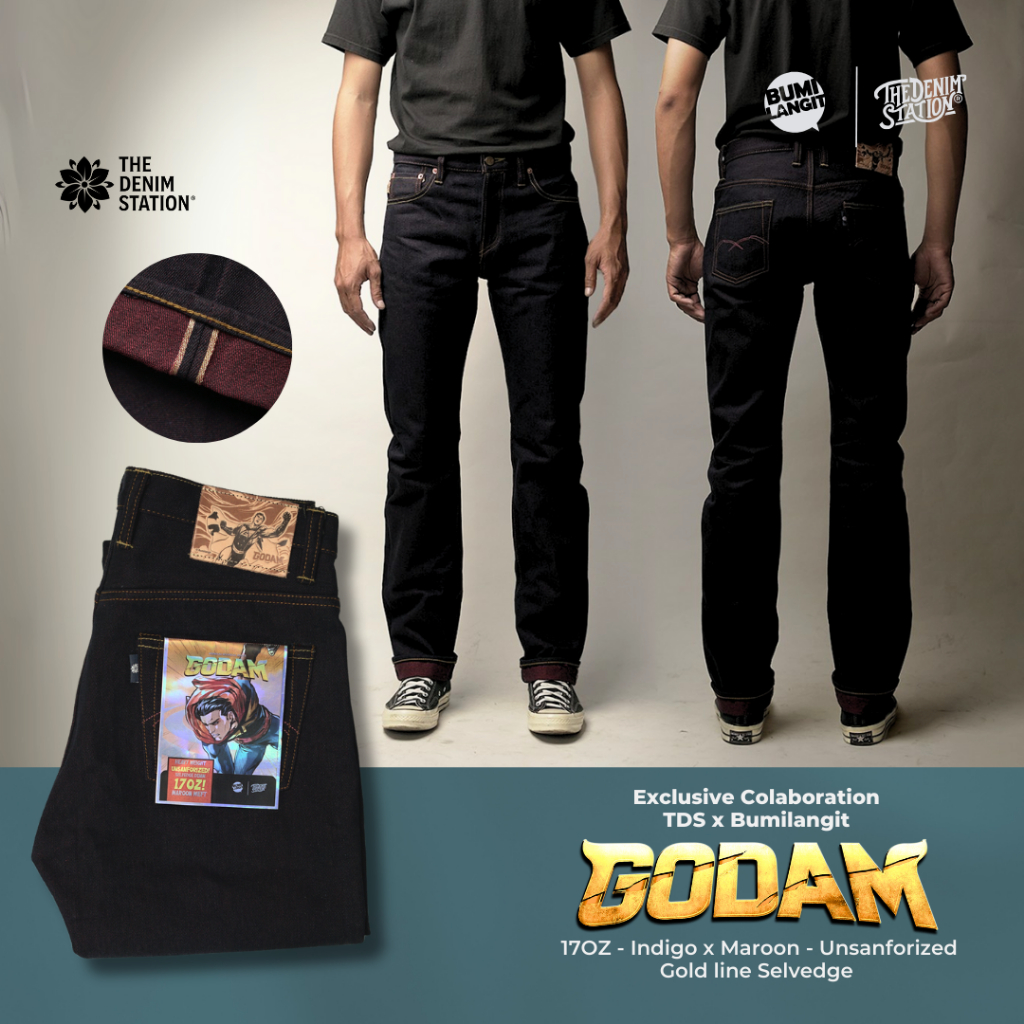 The Denim Station - GODAM 17oz Indigo X Maroon Unsanforized Selvedge Denim (Ready Stock)