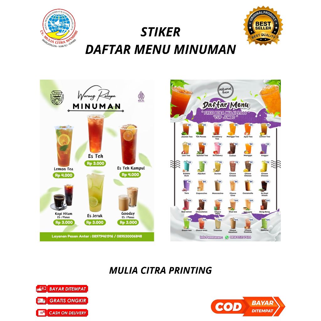 

CETAK STIKER DAFTAR MENU MINUMAN CUSTOM A4 FREE DESIGN