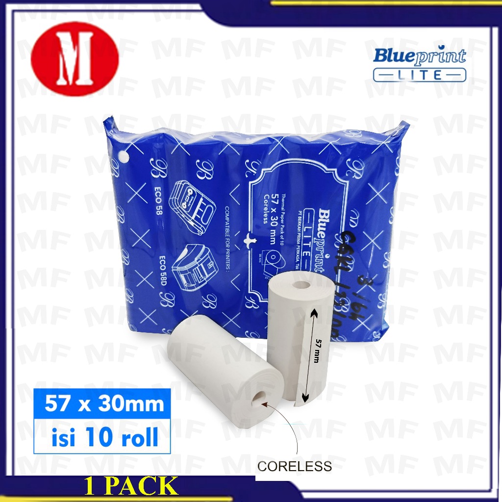 

Kertas Thermal /Kertas Struk/Kertas Kasir Blueprint 57x30mm PAK