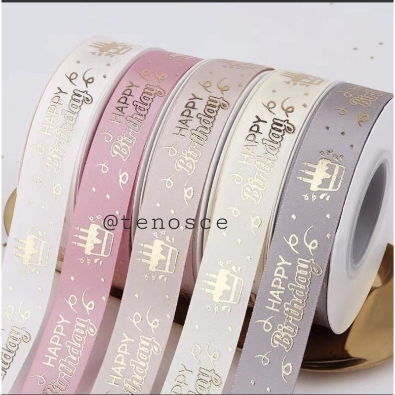 

40yard Pita 2.5cm Ultah Ribbon Roll Happy Birthday Anak Kids Ulang Tahun Perempuan HBD Laki Laki Hadiah Kado Parcel Hampers Orang Tua