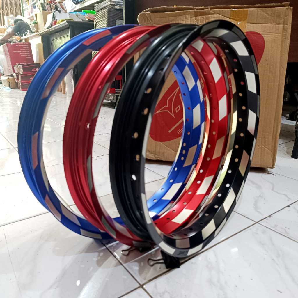 Velg Almini Rossi W Shape 140 160 x 14 Catur Acront 2 Tone / Rim Motor Matic Ring 14 Hitam Merah Bir