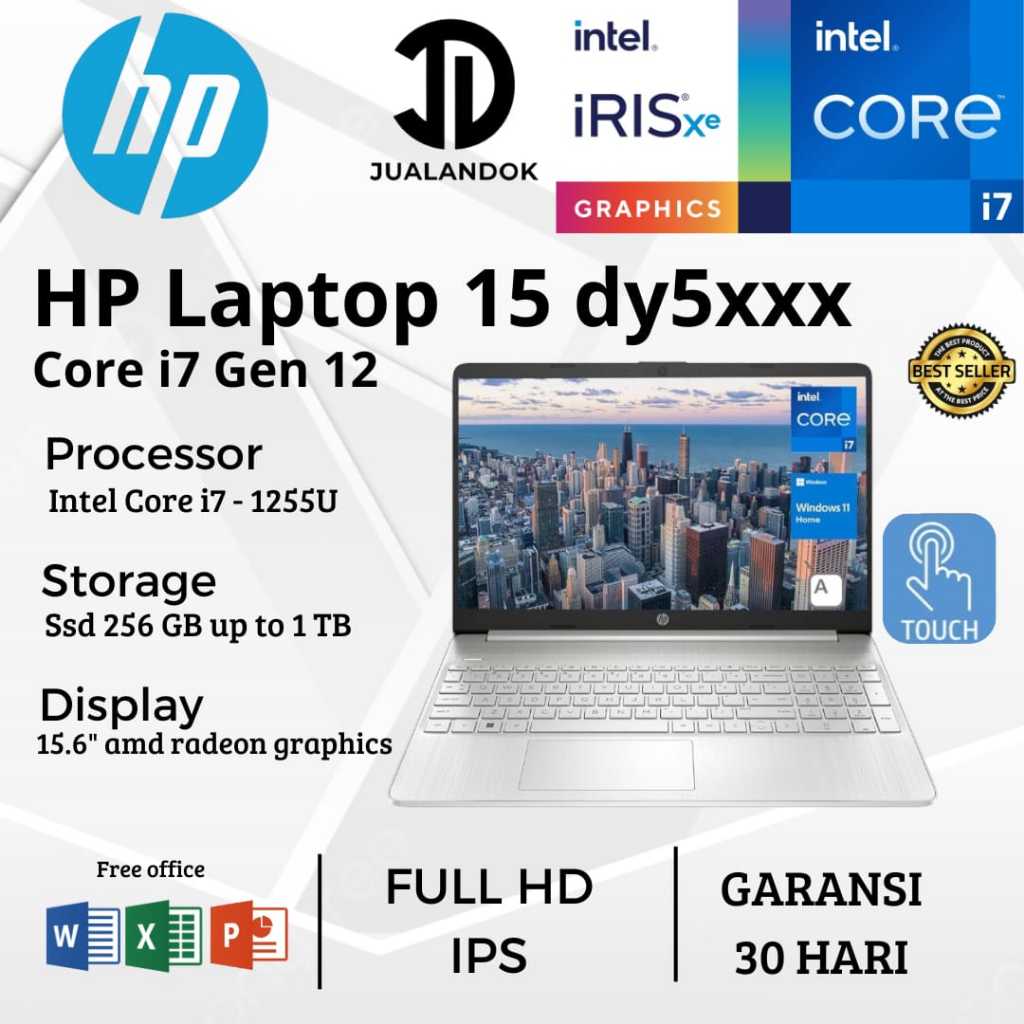 Laptop HP Laptop 15 dy5xxx Core i7 Gen 12 - RAM 16GB - SSD 1TB - 15 inch - TouchScreen - Windows 11 