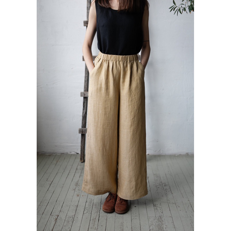 Hay Kulot Linen Kulot Celana Linen Celana Wanita Kulot Wanita Wide Linen Pants Kulot High Waist