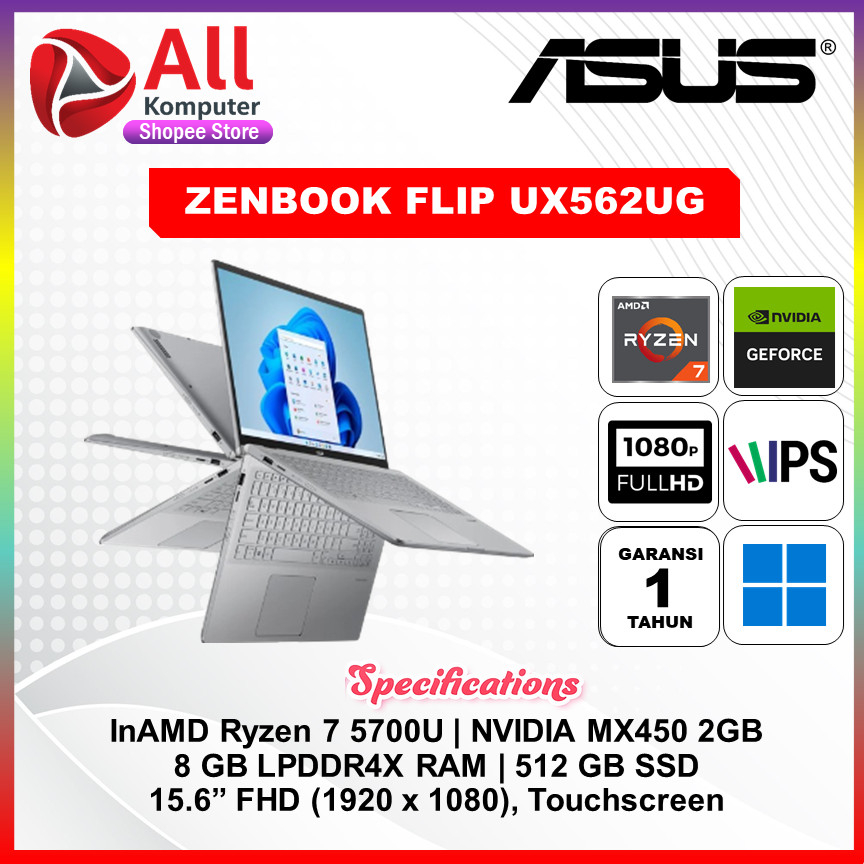 Asus Zenbook Flip Touch UX562UG | Ryzen 7 5700U Nvidia MX450 2Gb | 8Gb 512Gb SSD | 15.6inch Fhd