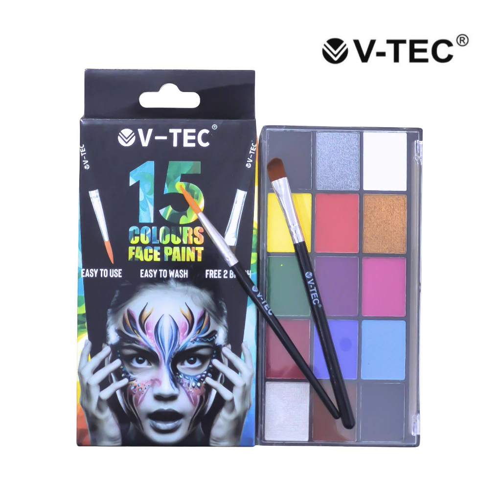 

BODY FACE PAINTING PALETTE 1 SET 15 WARNA V-TEC FP 403 CAT WAJAH FREE KUAS