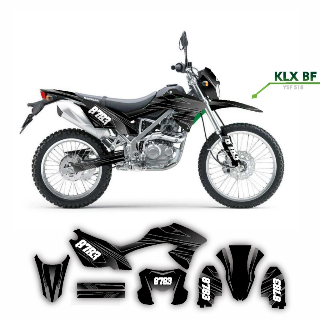 DECAL STIKER MOTOR KLX BF 150 G MOTIF SUPERMOTO SIMPLE HITAM ABU MINIMALIS