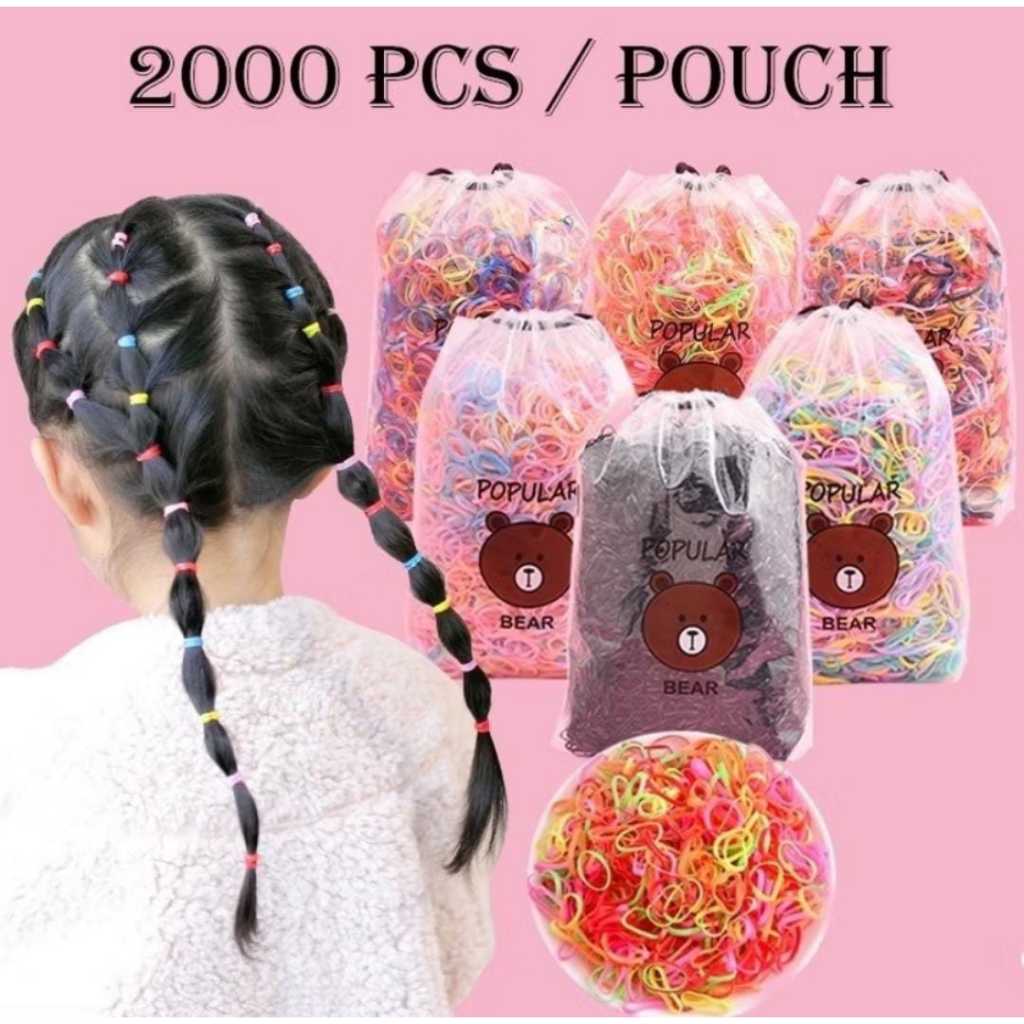 MZ 2000PCS Karet Ikat Rambut Warna Warni Karet Rambut Jepang Isi 2000pcs Mix Warna Free Cute Pouch