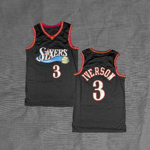BORDIR Jersey Basket Retro ALLEN IVERSON #3 Sixers Classic Hitam