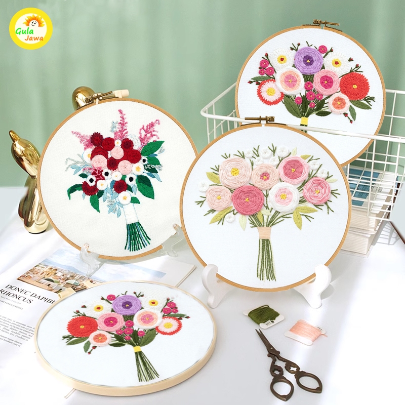 Set Sulam Kristik Motif Bunga DIY Kerajinan Tangan Pemula Bahan Lengkap & Pola Mudah