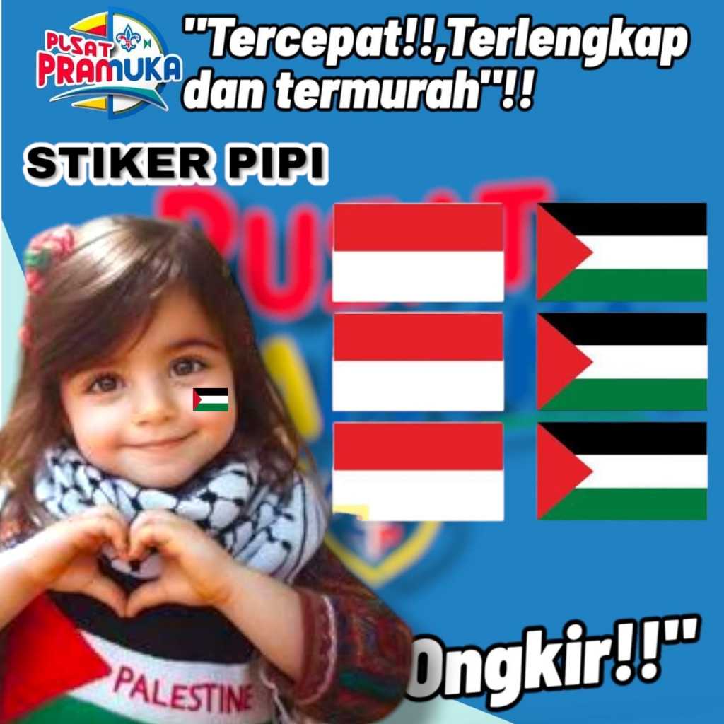 

Stiker pipi bendera indonesia palestina bahan aman dikulit