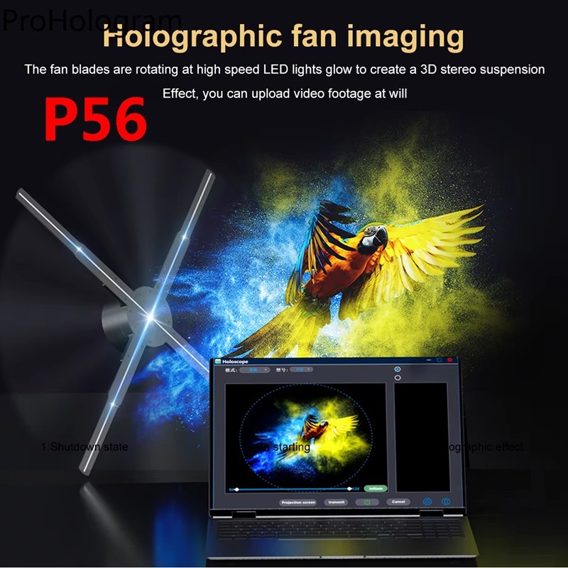 3D Hologram Fan Projector RGB Iklan Video Animasi 56cm