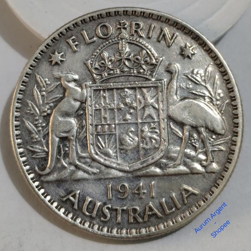 AA.22-- 1 PC KOIN PERAK KUNO ASLI FLORIN GEORGIVS VI TH 1941. -- SILVER COIN ---