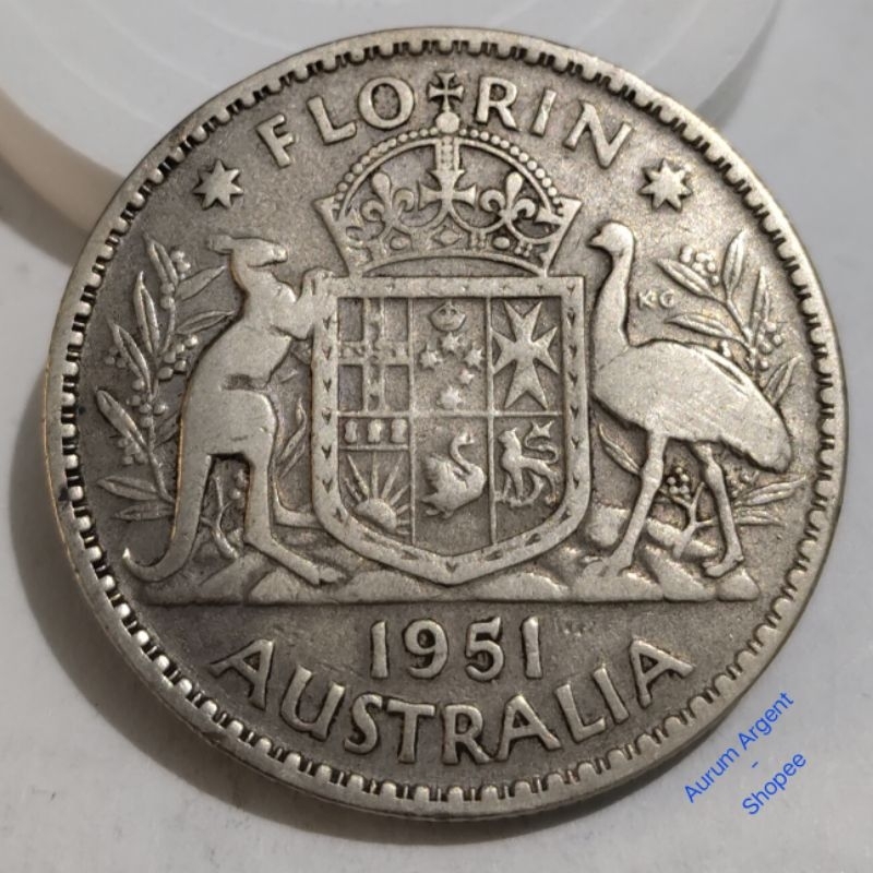 AA.30-- 1 PC KOIN PERAK KUNO ASLI FLORIN GEORGIVS VI TH 1951. -- SILVER COIN ---