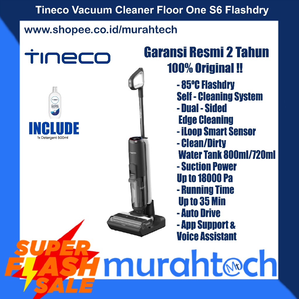 Tineco Floor One S6 FlashDry Wet and Dry Cordless Stick Vacuum Cleaner and Floor Washer Vakum Pember