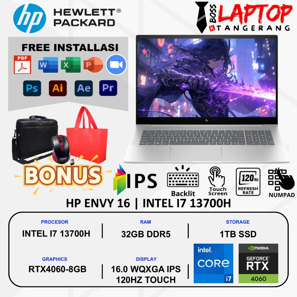 Laptop Gaming Hp Envy 16 Nvidia RTX4060-8GB Touchscreen Intel I7 13700H Ram 32GB DDR5 1TB Ssd 16.0 W