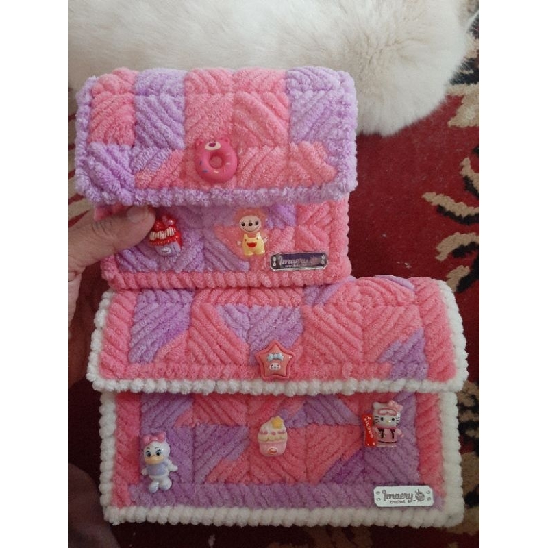 Tas mini rajut kanvas / Tas anak handmade /  Dompet kartu rajut
