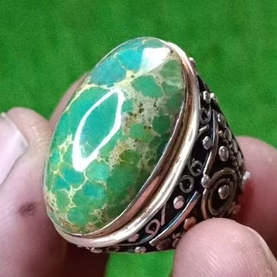 Pirus Persia hijau pupus serat emas ring perak