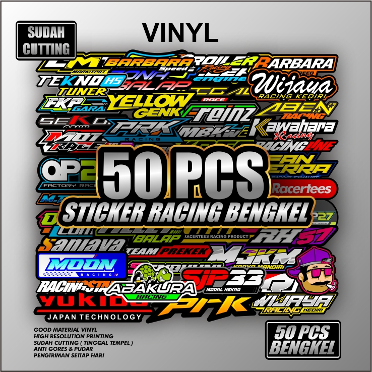 

50 PCS Stiker sponsor racing bengkel balap isi 50 pcs stiker kece stiker aesthetic Stiker Hologram Miror Pelangi Sudah Potongan Tinggal Tempel STIKER PACK 50 LEMBAR Sticker Pack Racing Hologram Vinyl Print Cutting Tinggal Tempel